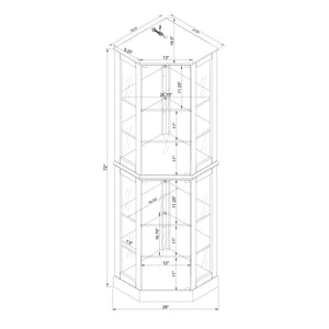 English Elm 6 Shelf Corner Curio Cabinet with Interior Lighting, Mirrored Back, Glass Shelves for Displays Cherry W1693P165027