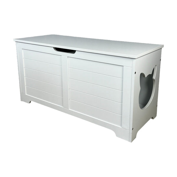 English Elm 39.4" Modern Top-Open Cat Litter Box Enclosure Cabinet, Dog-Proof Hideaway, Storage End Table White W1412P176880