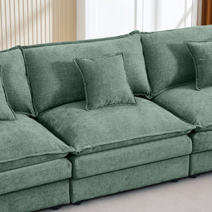 English Elm Modular U-Shaped Sectional Sofa, 130.7" Mint Green Chenille Couch Set With Versatile Ottomans W1359S00042