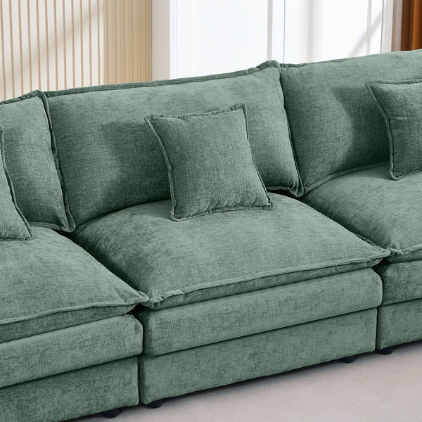 English Elm Modular U-Shaped Sectional Sofa, 130.7" Mint Green Chenille Couch Set With Versatile Ottomans W1359S00042