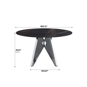 English Elm 53" Round Marble Dining Table For 6 - Elegant Silver Base, Sintered Stone Top, Modern Design W1535S00387