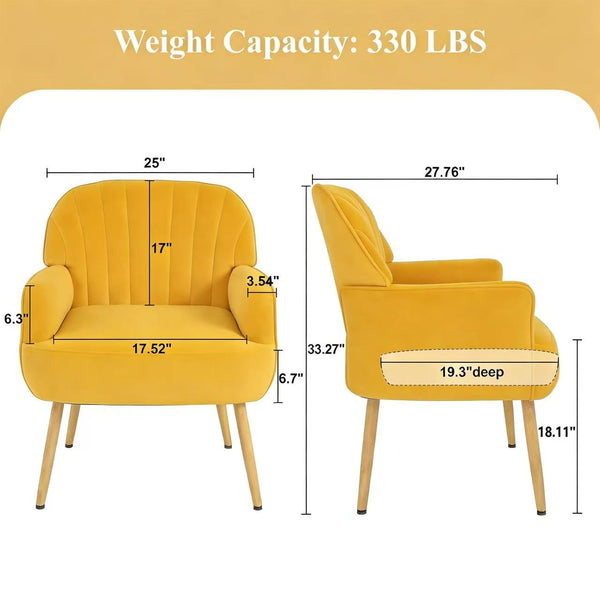 English Elm Velvet Barrel Accent Chair Tufted Shell Back with Metal Legs for Living Room Yellow W5722P462515