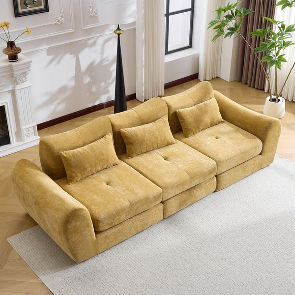 English Elm Modular Cloud Sectional Sofa Bed with Flannelette Upholstery for Flexible Living Yellow W1829S00077