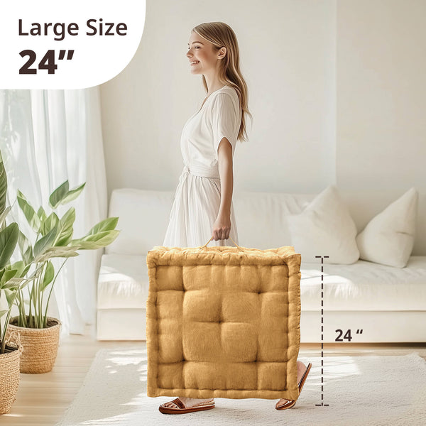 English Elm 1- Piece Tufted Chenille Floor Cushion with Scalloped Edge for Bohemian Living Spaces Yellow B035P482972