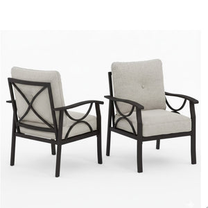 English Elm Set of 2 Outdoor Steel Armchairs Powder Coated Matte Frame with Cushioned Patio Seating Light Khaki+Beige B082P455144