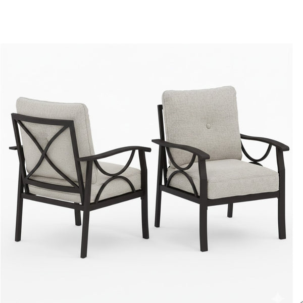 English Elm Set of 2 Outdoor Steel Armchairs Powder Coated Matte Frame with Cushioned Patio Seating Light Khaki+Beige B082P455144