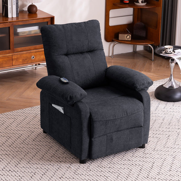 English Elm 019-160°recliner Plush Chenille Push Back Chair with Massage Heating for Seniors Black W2636P286683