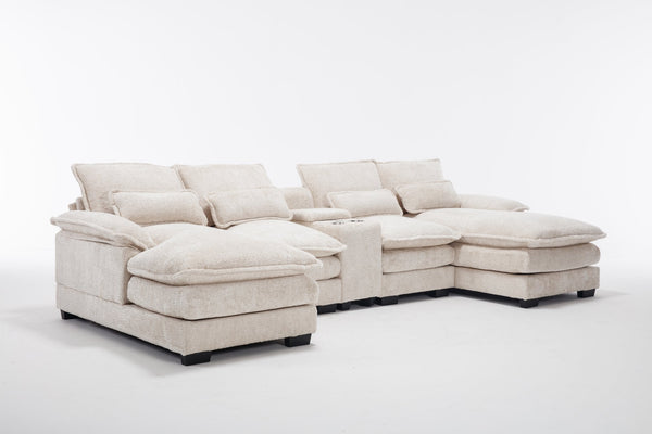 English Elm Modern U-Shaped Sectional Sofa With Usb Ports, Cup Holders & Storage For Ultimate Comfort & Style W2100S00280