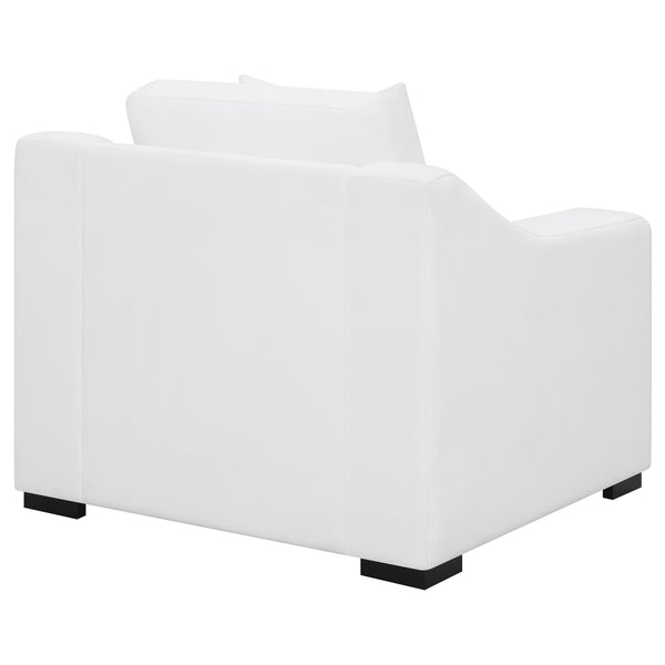 English Elm Chelan White Fabric Accent Chair with Sloped Arms Boxed Cushions and Cappuccino Wood Legs B062P440261