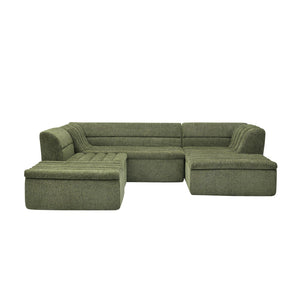 English Elm 135" U-shaped Chenille Sectional with Movable Ottoman Four Piece Modular Living Room Sofa Green W1413S00127