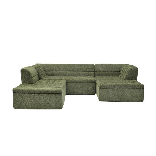 English Elm 135" U-shaped Chenille Sectional with Movable Ottoman Four Piece Modular Living Room Sofa Green W1413S00127