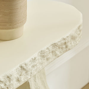 English Elm 53.94 Inch Sculptural Fiberglass Console Table with Stone Look Pillar Legs for Entryway W2582S00199
