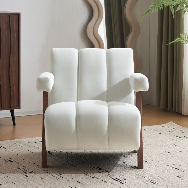English Elm Christopher Knight Home® - Mid Century Modern Barrel Chair with Solid Wood Frame, Plush Tufted Velvet Ivory Seat, Cozy 28.5" Wide Lounge N765P197467W