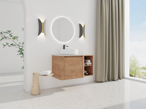 English Elm 36'' Wall-Mounted Bathroom Vanity With Ceramic Sink, Soft-Close Door, Stylish Shelves & Easy Assembly W999S00406