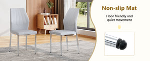 English Elm Table and Chair Set Marble Glass Top Silver Legs with Four Pu Seats for Dining W1151S04642
