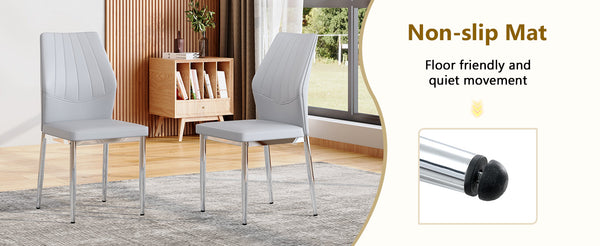 English Elm Table and Chair Set Marble Glass Top Silver Legs with Four Pu Seats for Dining W1151S04642