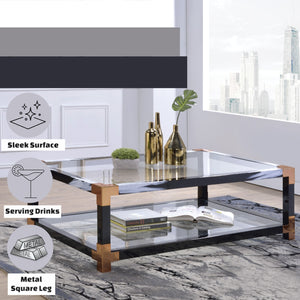 English Elm Lafty Modern Clear Tempered Glass Coffee Table with White Brushed Metal Legs, Open Shelf Storage, Sleek Design B2726P256354