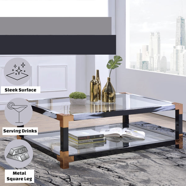 English Elm Lafty Modern Clear Tempered Glass Coffee Table with White Brushed Metal Legs, Open Shelf Storage, Sleek Design B2726P256354