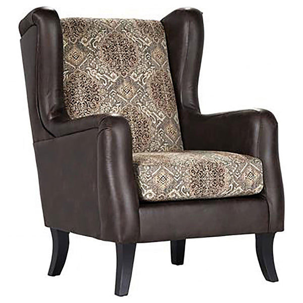 English Elm Brookridge Ornate Brown Wingback Accent Chair with Jacquard Upholstery & Faux Leather Arms for Cozy Elegance B062P354058