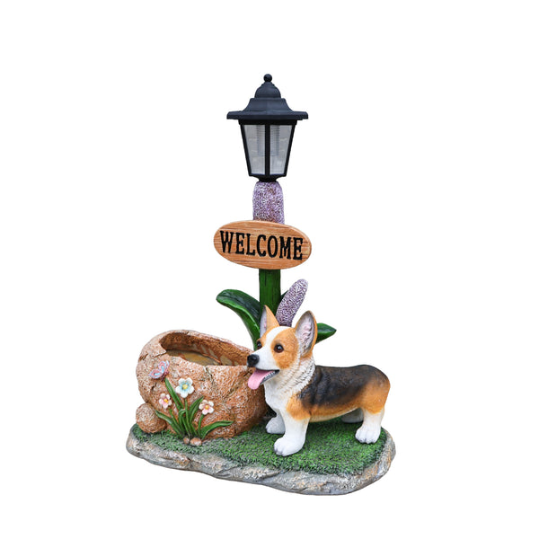 English Elm Labrador Solar Garden Statue with Led Glow and Built-in Succulent Planter Basin W5398P464251