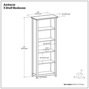 English Elm Amherst Solid Wood Five Shelf Bookcase Transitional Storage for Home or Office B136P158331