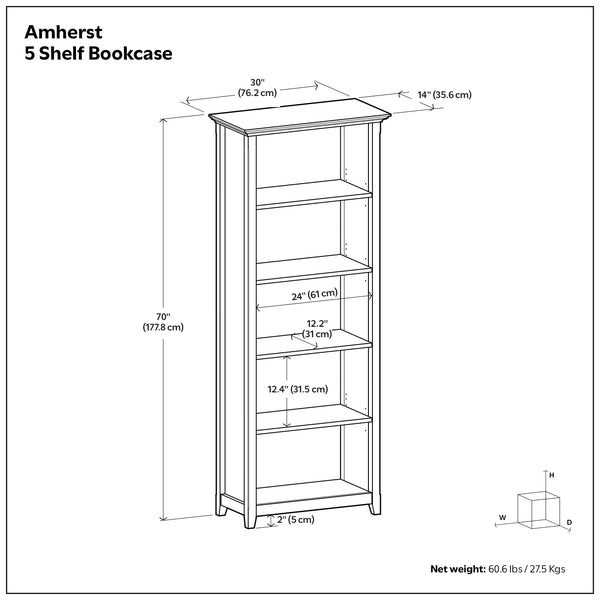 English Elm Amherst Solid Wood Five Shelf Bookcase Transitional Storage for Home or Office B136P158331