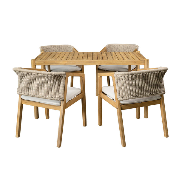 English Elm Christopher Knight Home® - Acacia Solid Acacia Wood Outdoor Dining Set of 5 with Cushions, Weatherproof Teak‑Beige Finish N779P210772L-2_N779P210771L