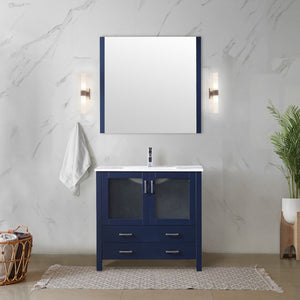 English Elm Navy 36" Bath Vanity with White Ceramic Top, Soft-Close Drawers & Chrome Faucet — Durable, Stylish B2731P260517