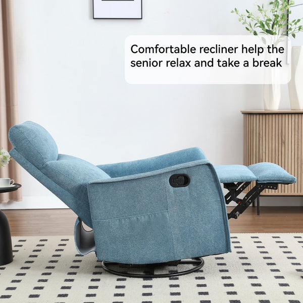 English Elm Heat Massage Rocker Recliner with Swivel Base and Vibrating Nodes for Living Room Blue W1803P251883