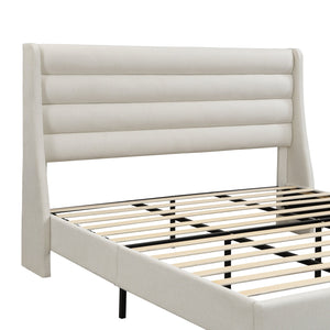English Elm King Upholstered Platform Bed Frame King Size with High Wave Headboard, Chenille Ivory, Noise-Free EVA, 1000lb Capacity, No Box Spring Needed, Easy Velcro Assembly W1716P362410