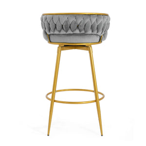 English Elm Christopher Knight Home® - Swivel Counter Height Bar Stools Set of 2 with 180° Turn, Hand-Woven Back, Gold Frame, Velvet Comfort Grey N762P216979E