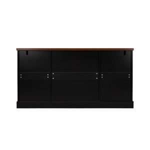 English Elm 63" Fluted Mdf Sideboard with Wood Tone Top Four Doors Three Drawers Dining Storage Black W2917S00012