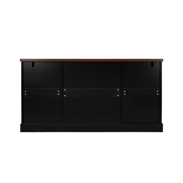 English Elm 63" Fluted Mdf Sideboard with Wood Tone Top Four Doors Three Drawers Dining Storage Black W2917S00012