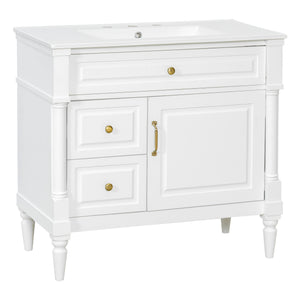 English Elm 36" Bathroom Vanity With Ceramic Sink, Durable Rubberwood Frame, Smart Storage & Modern Design N725P356064K