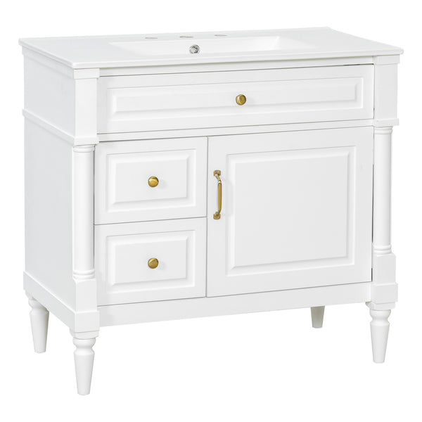 English Elm 36" Bathroom Vanity With Ceramic Sink, Durable Rubberwood Frame, Smart Storage & Modern Design N725P356064K