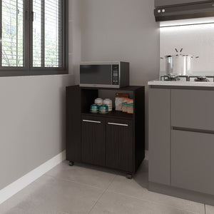 English Elm Bethesda Kitchen Cart Black - Engineered Wood Mobile Storage with Open Shelf & Double-Door Cabinet, Durable Finish B092P286118