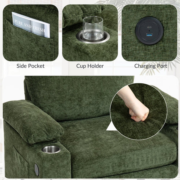English Elm Ergonomic Oversized Chenille Accent Chair with Lumbar Support and Usb Charging Port W2606P255581