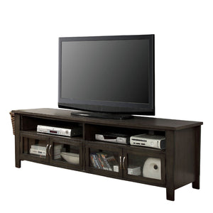 English Elm Transitional TV Console with Dual Cabinets and Open Shelves, 60" Media Stand with Rear Wire Access Gray 75 L x 24 W x 9 H B2741P361960