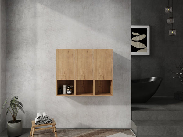 English Elm 36" Bathroom Side Cabinet - Stylish Wall-Mounted Storage, Soft-Close Doors & Durable Imitative Oak Finish W999S00374
