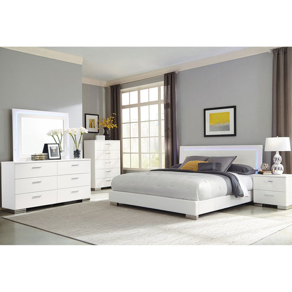 English Elm Dulcey Modern High Gloss 5-Piece Eastern King Bedroom Set With Led Lighting & Ample Storage Solutions B062S01330
