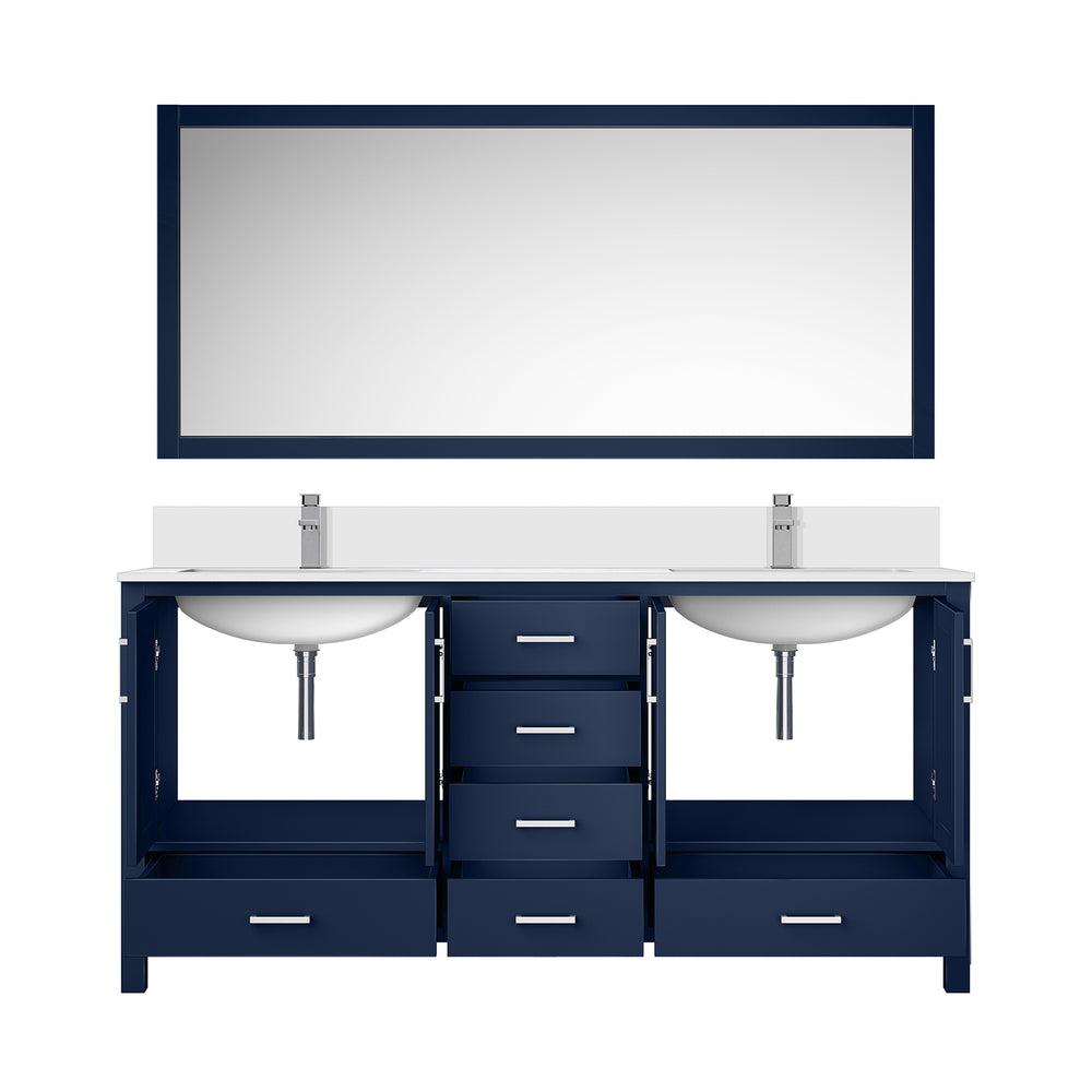 English Elm Navy Double Bath Vanity 72" W x 22" D with White Quartz Top, Chrome Faucet, Large Mirror, Durable Finish B2731S01005