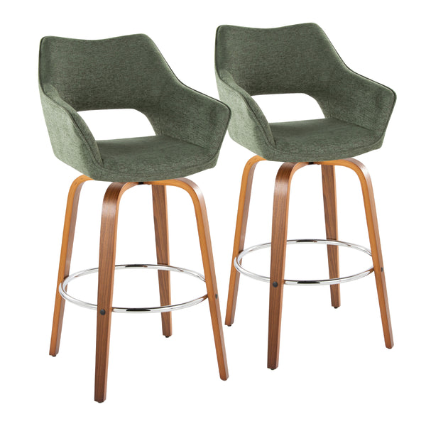 English Elm Fixed-height Swivel Barstools Mid-century Walnut Bentwood Frame Grey Upholstered Set B202S01927