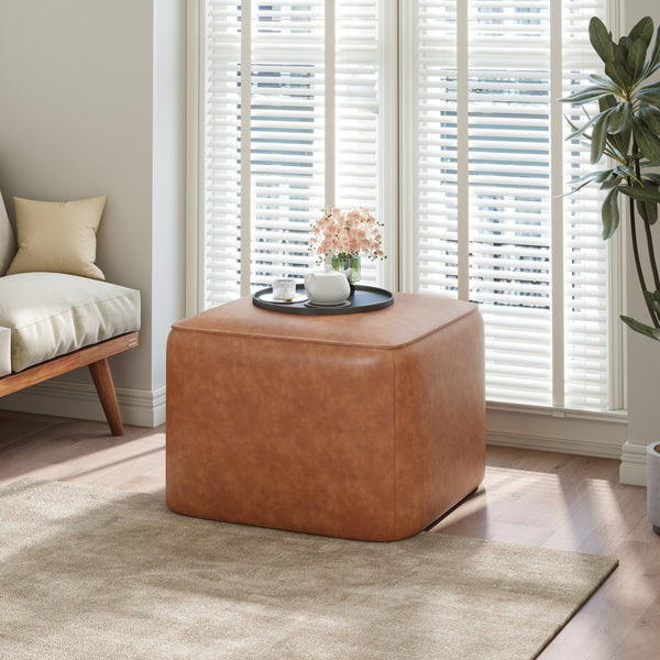 English Elm Upholstered Square Pu Leather Ottoman with Foam Seating for Modern Living Rooms N757P414086T