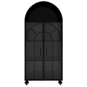 English Elm Modern Arched Storage Cabinet Antique Black Steel & Tempered Glass Doors Industrial Farmhouse Display W3122P272652
