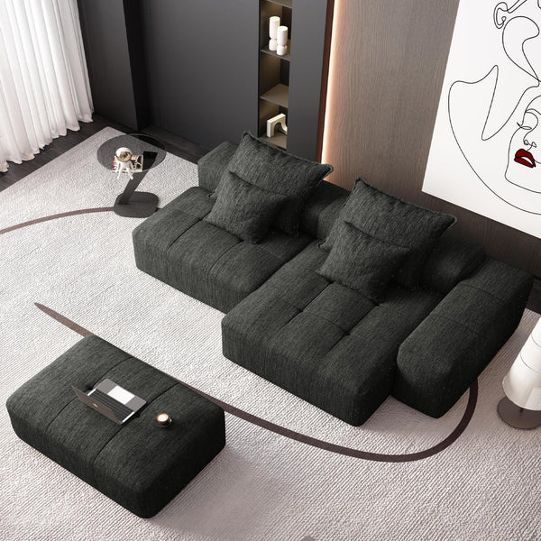 English Elm Modern Oversized Modular Sectional Sofa With Ottoman & Chaise, Soft Chenille Fabric & 4 Pillows W1885S00058