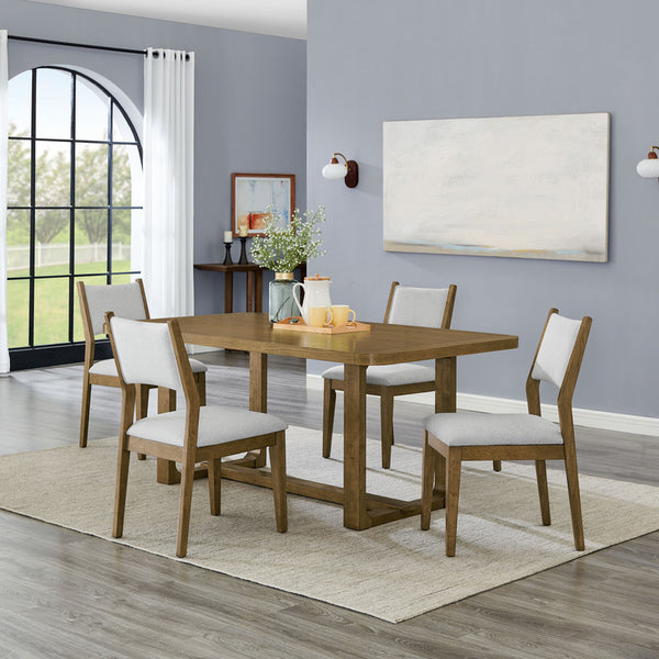 English Elm Dafne 5 Piece Rectangular Walnut Oak Dining Set with Gray Upholstered Chairs B2749S00314