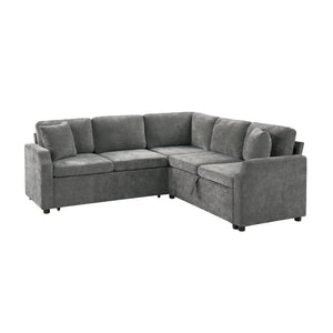 English Elm Sectional Sofa Bed - Versatile L-Shaped Chenille Sofa With Sleeper, Hidden Storage & Pillows, Gray N719S002070E-GIGA