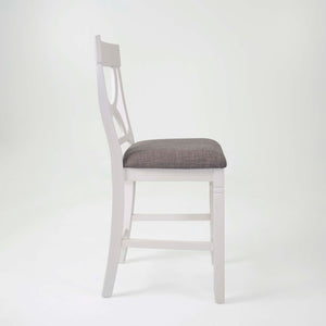 English Elm 5-pcs Modern Counter-Height Dining Set with Round Table, Under-Table Storage Shelves, 4 Chairs Antique White+Gray 46 L x 46 W x 16 H B089P240467