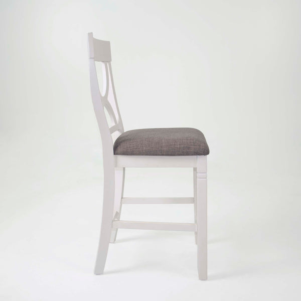 English Elm 5-pcs Modern Counter-Height Dining Set with Round Table, Under-Table Storage Shelves, 4 Chairs Antique White+Gray 46 L x 46 W x 16 H B089P240467