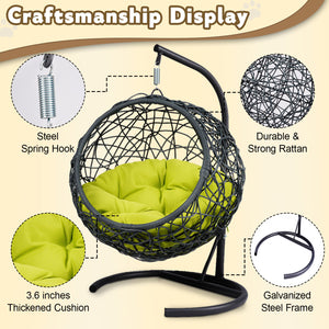 English Elm Cat Swing Bed With Stand & Plush Cushion - Stylish Indoor Egg Chair For Small Pets - Green Wicker Design W2500P283881